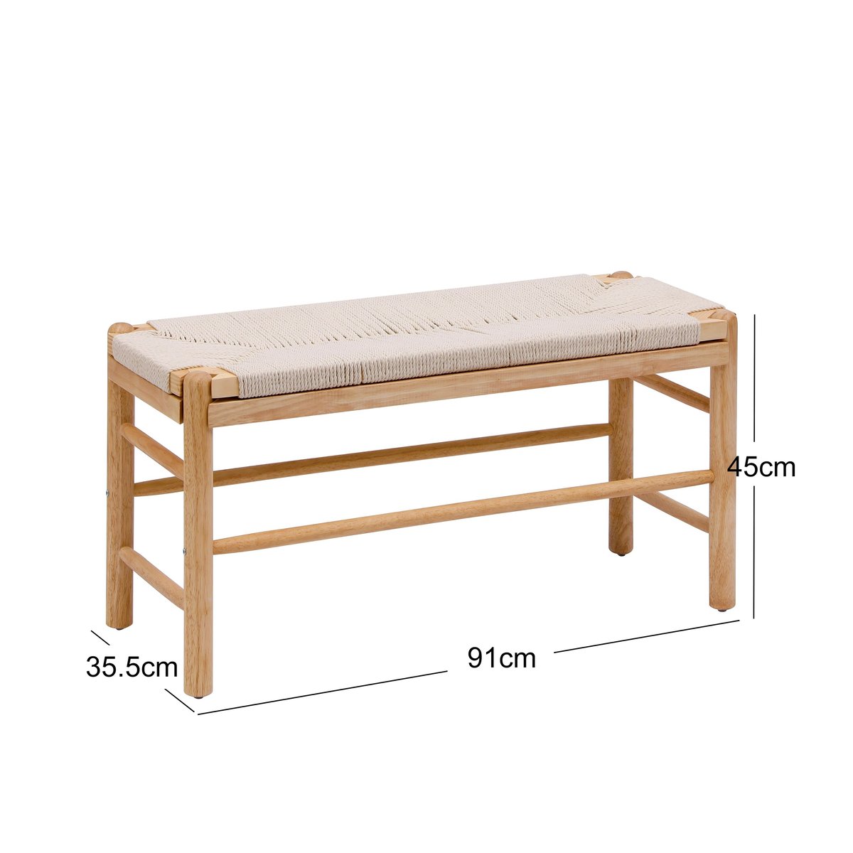 Banc avec rangement, en bois et corde, SANTA bois naturel, NORDLYS