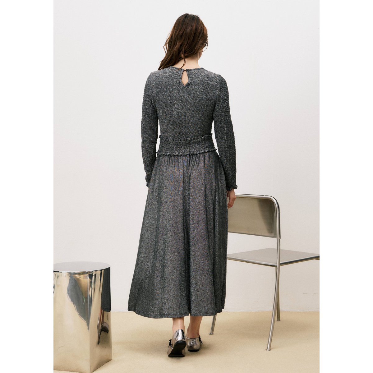 Robe longue DEBBIE argente, FRNCH
