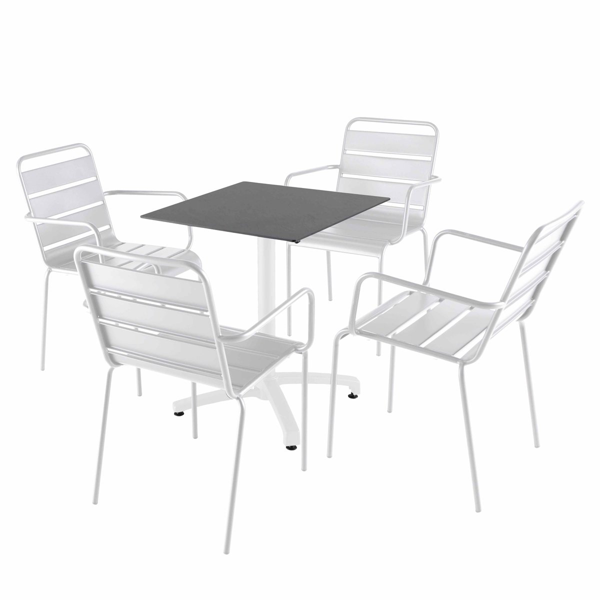 Table 60x60 cm inclinable stratifiée avec pied blanc et chaises en métal, OPERA blanc, OVIALA