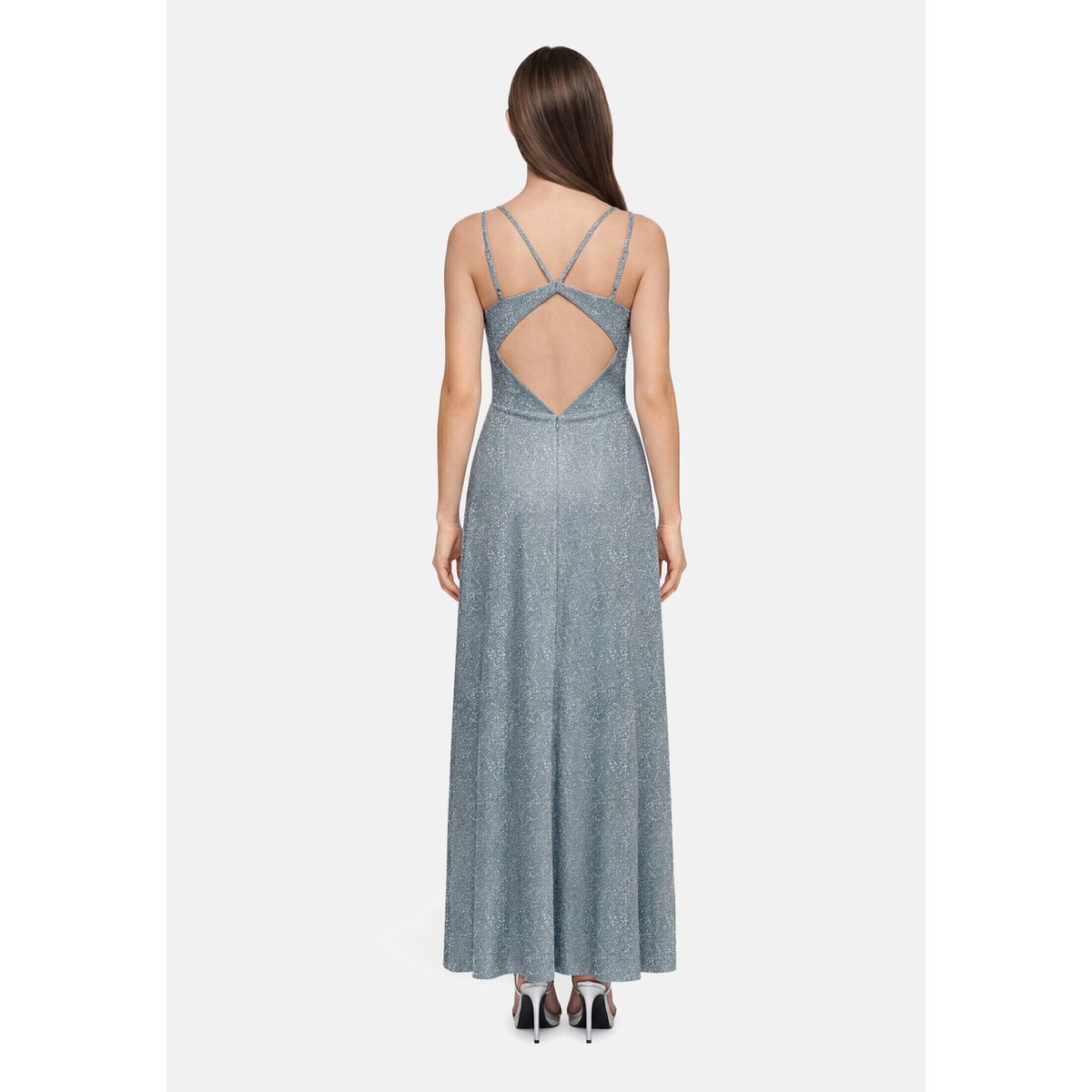 Robe de soirée au look scintillant blanc/gris, VERA MONT
