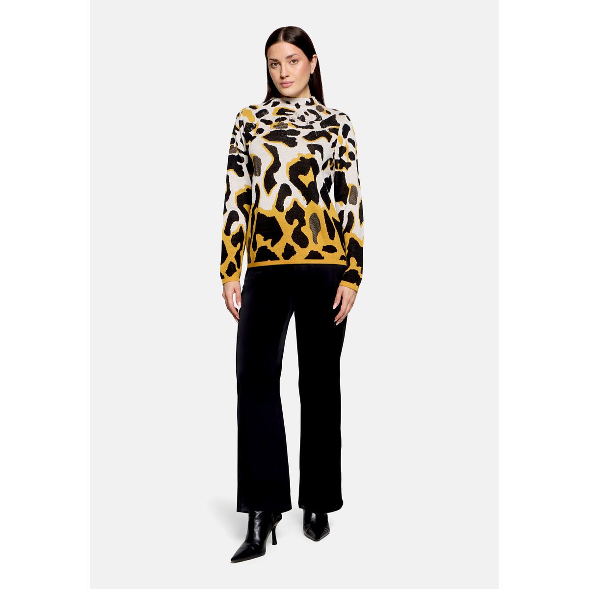 Pull-over en maille à motif jacquard patch beige/yellow, BETTY BARCLAY