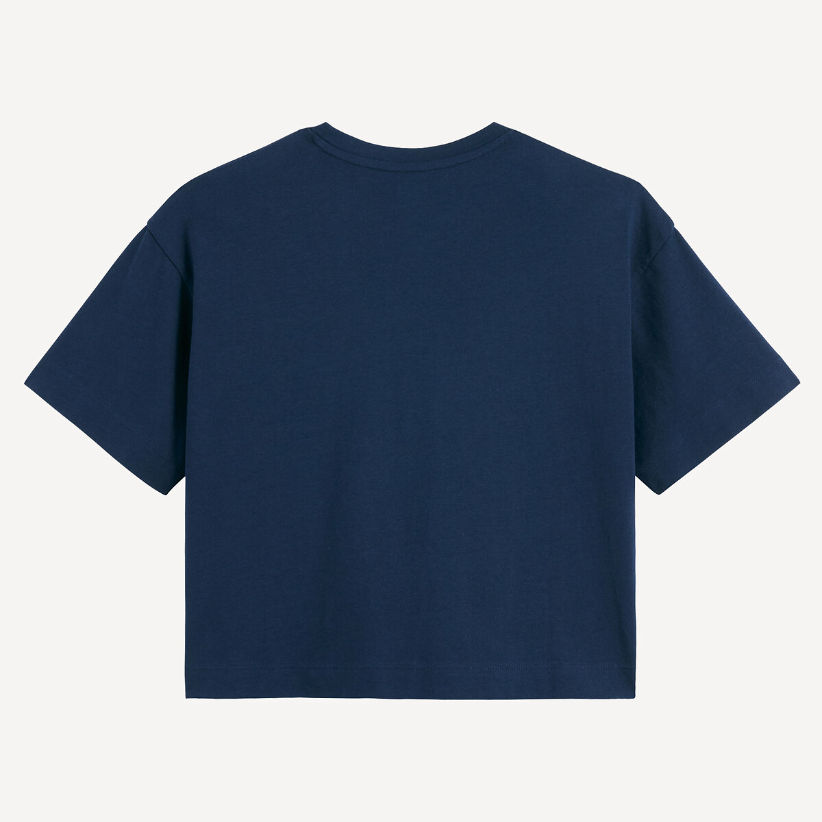 T-shirt met ronde hals, geprinte tekst en bloem marineblauw, LA REDOUTE COLLECTIONS