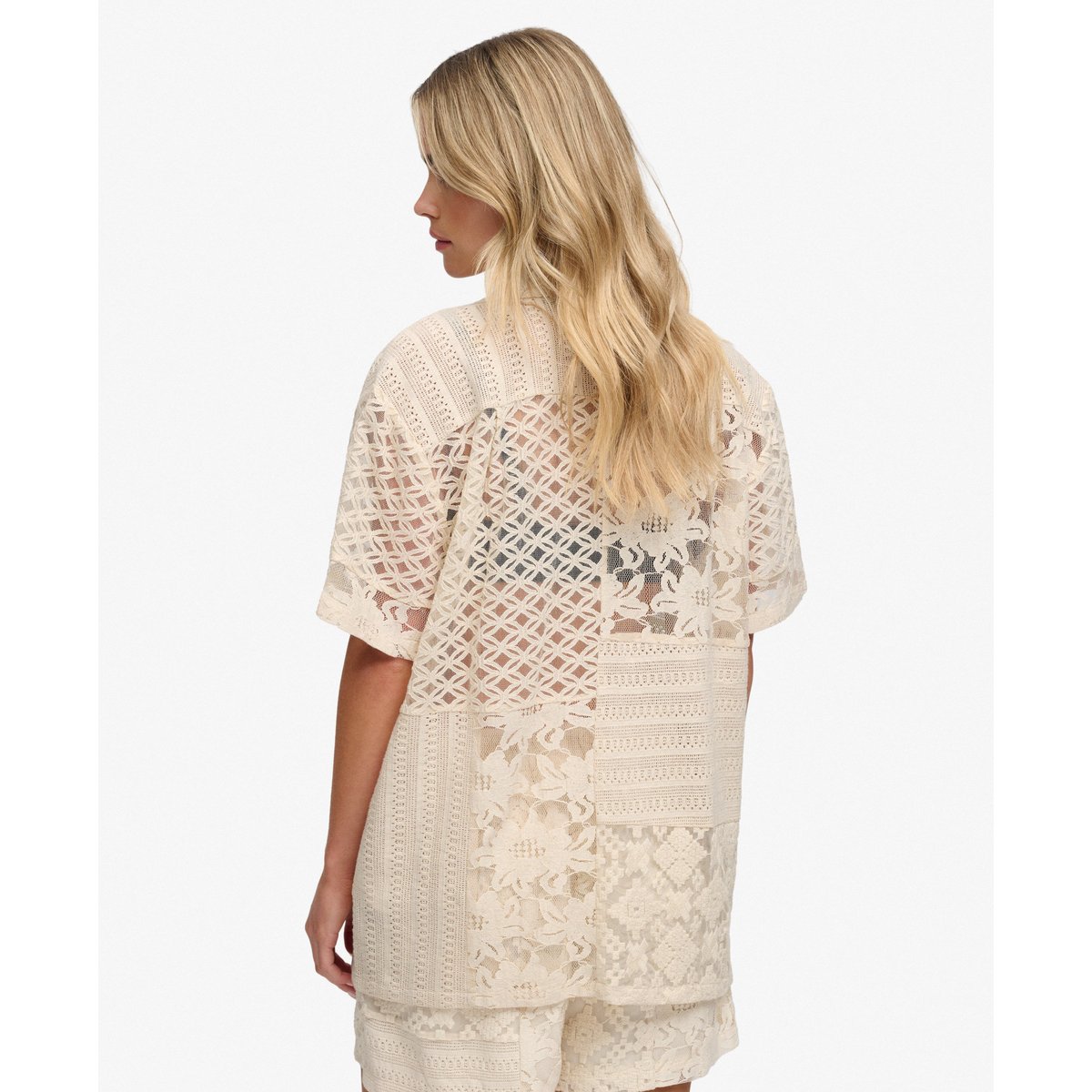 Chemise Resort Beach Dentelle Coupe Décontractée écru poudré, SUPERDRY
