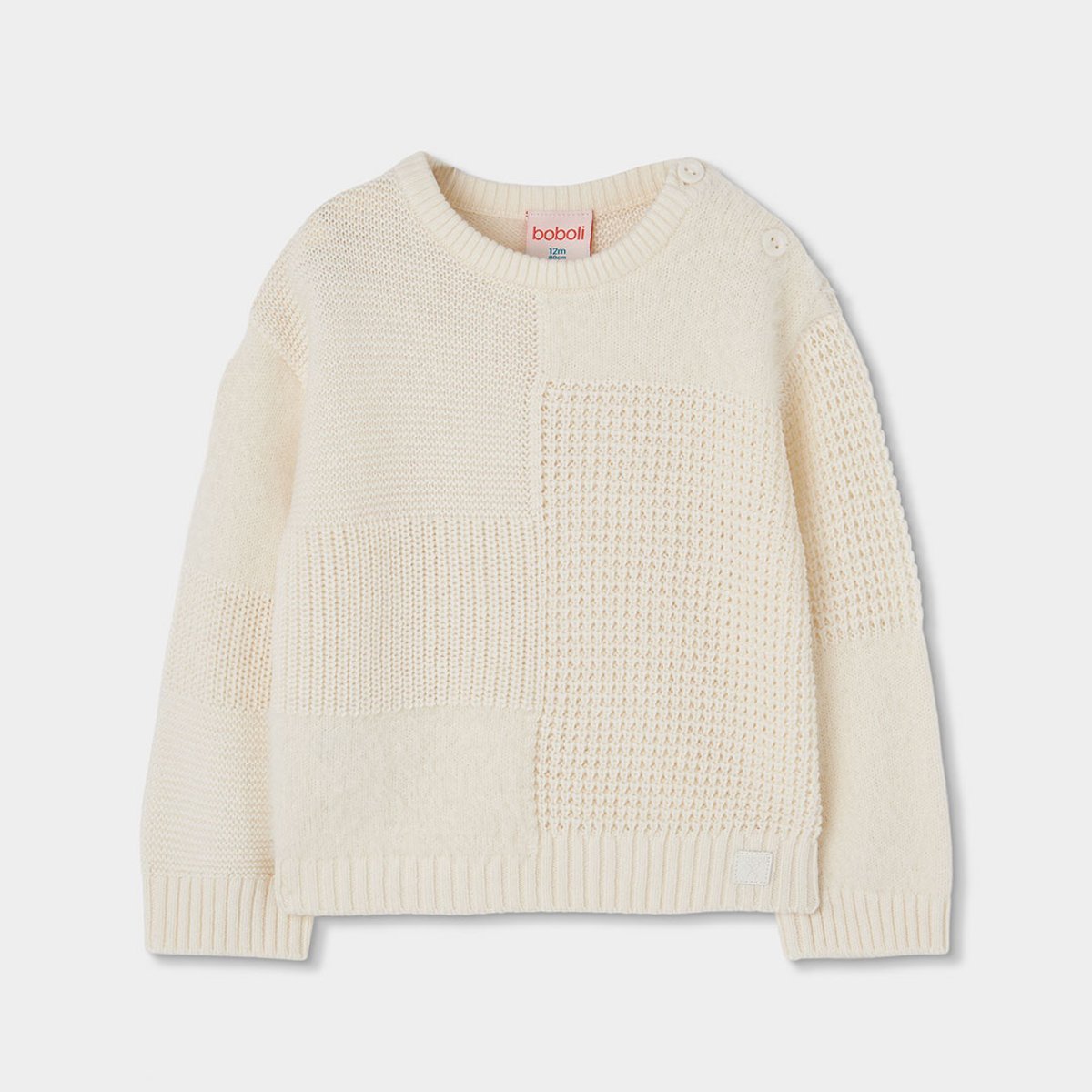Pull fille combiné patchwork blanc, BOBOLI