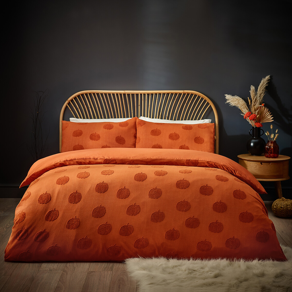 Halloween Pumpkin Tufted 100% Cotton Duvet Cover and Pillowcase Set spice, FURN.