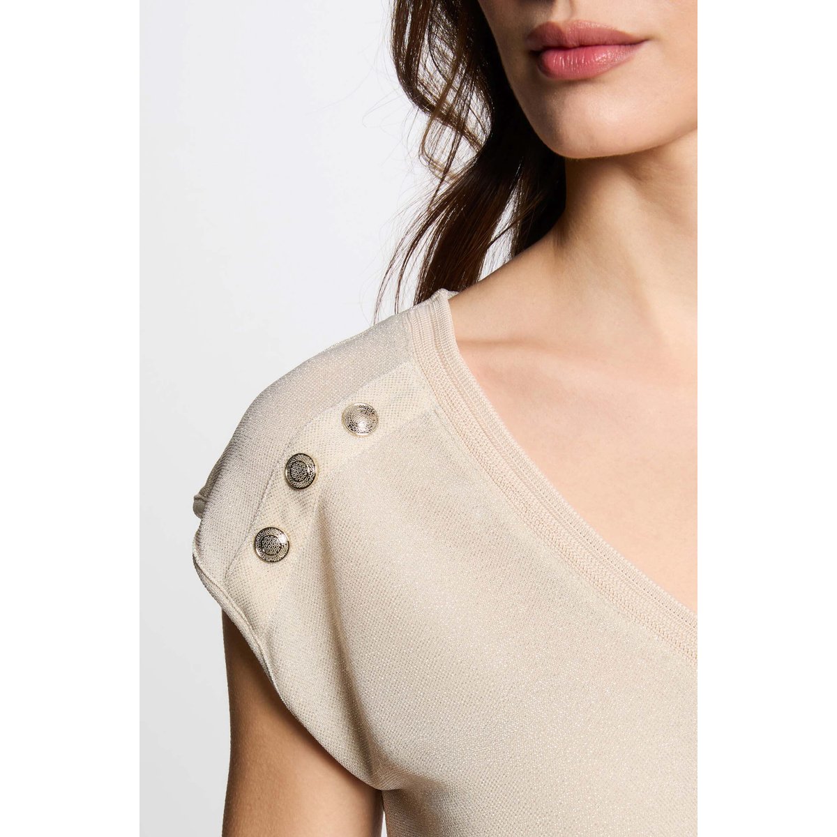 T-shirt manches courtes beige fonce, MORGAN