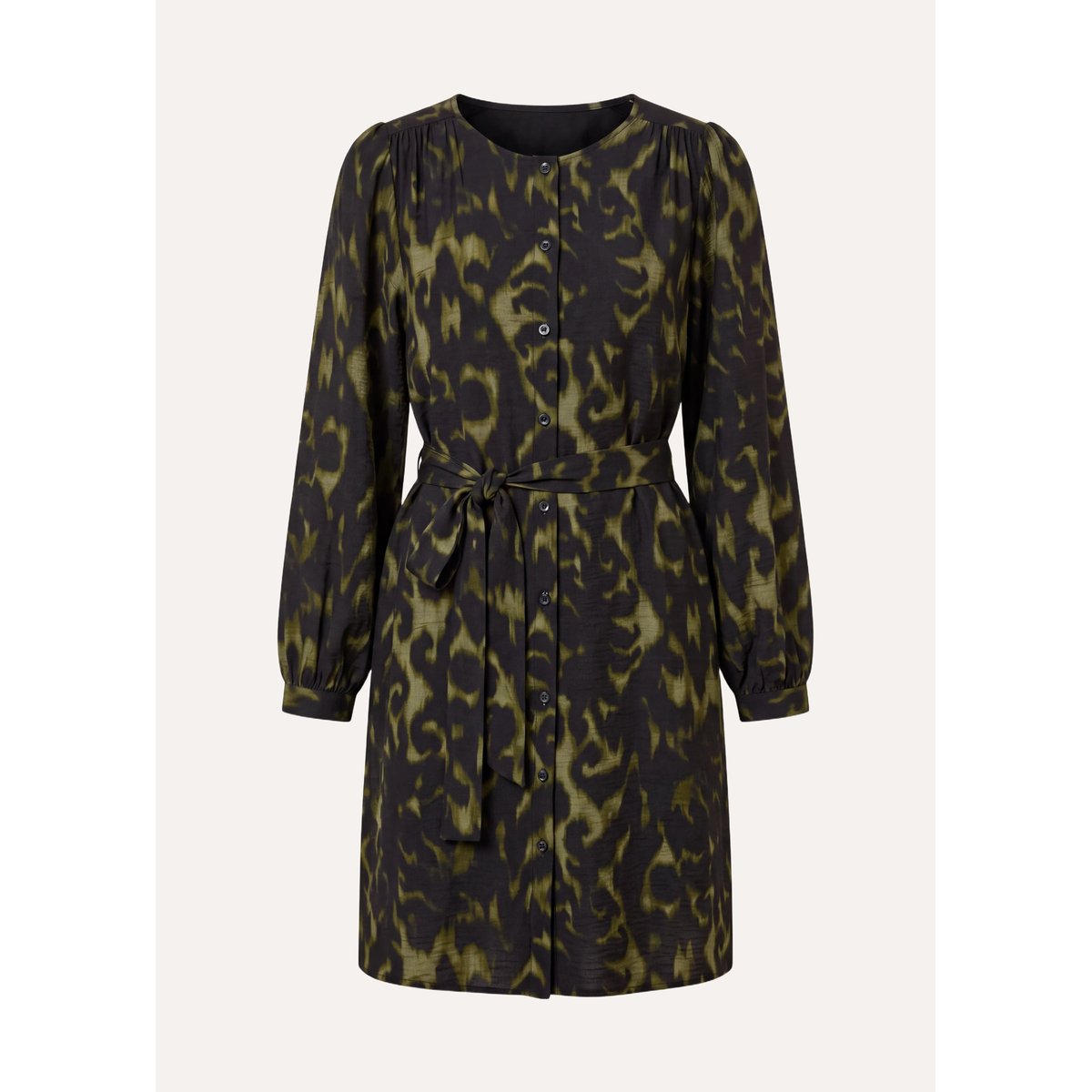 Robe courte boutonnée manches longues imprimée kaki, LA FEE MARABOUTEE
