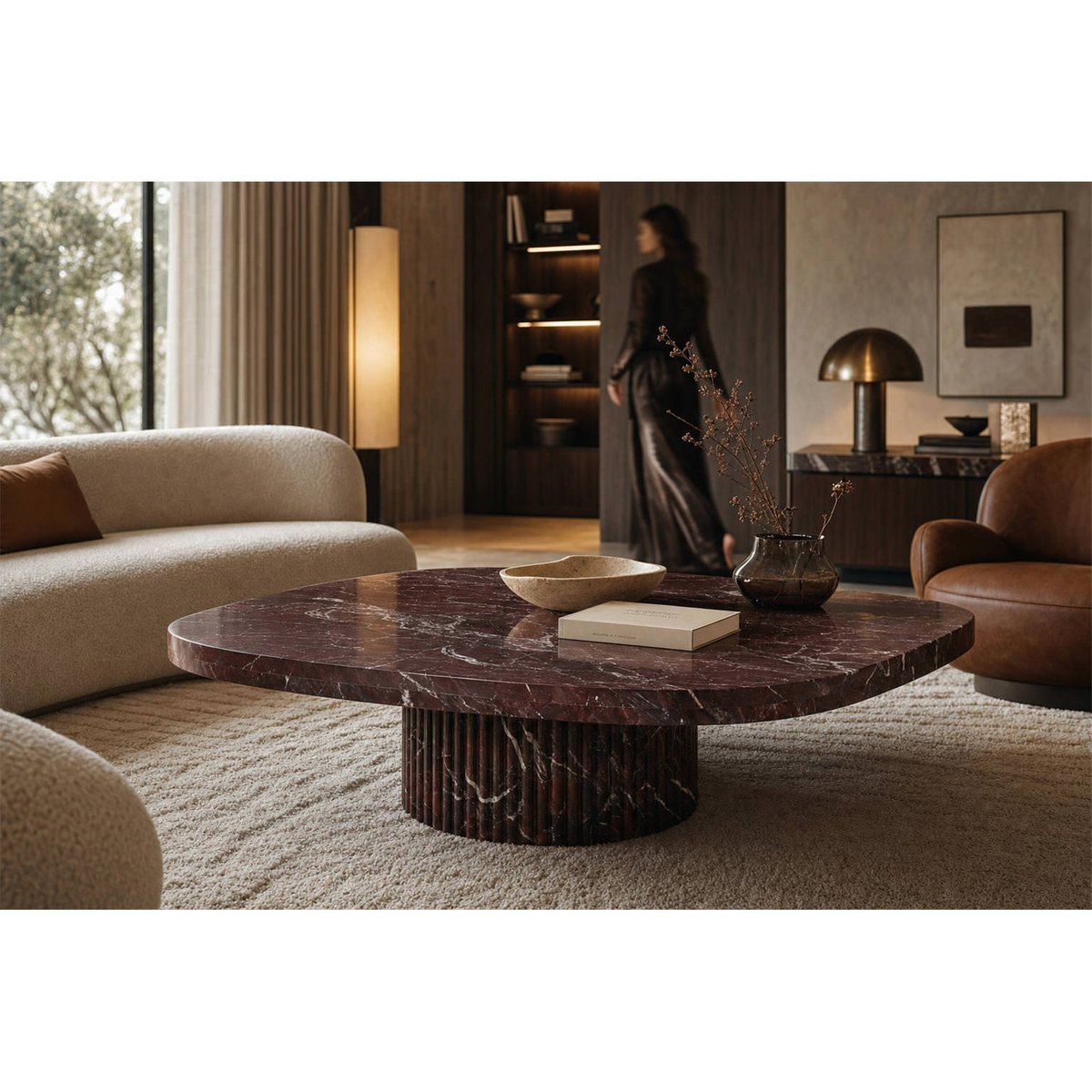 Table basse en marbre collection ORCHID bordeaux marbré, RECOLLECTION