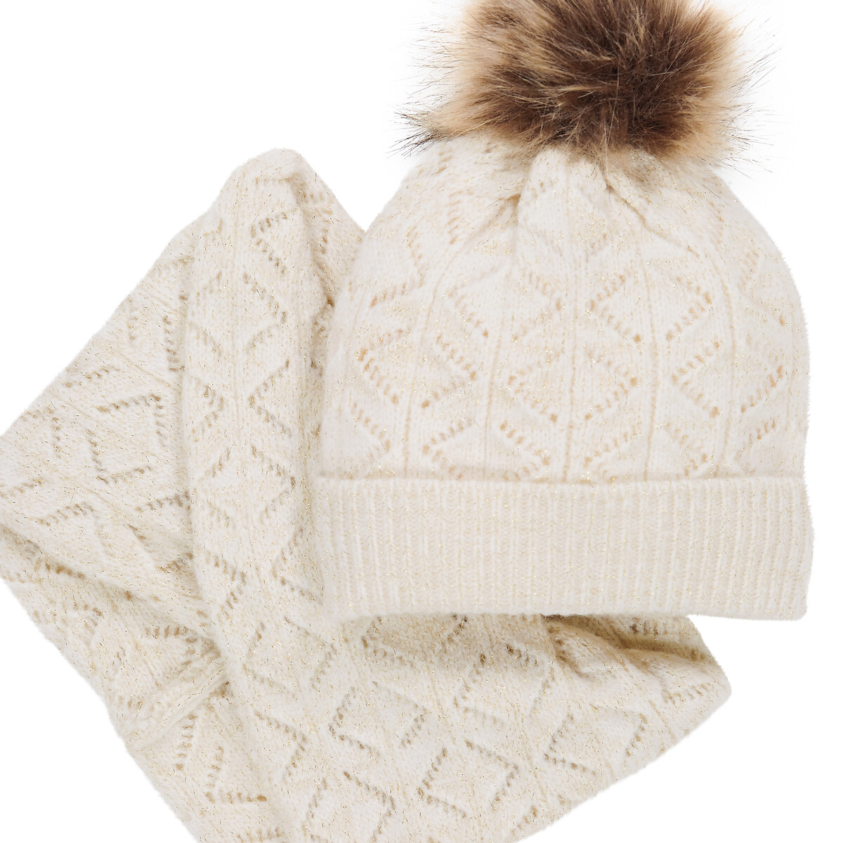 Ensemble bonnet et snood maille pointelle ecru, LA REDOUTE COLLECTIONS