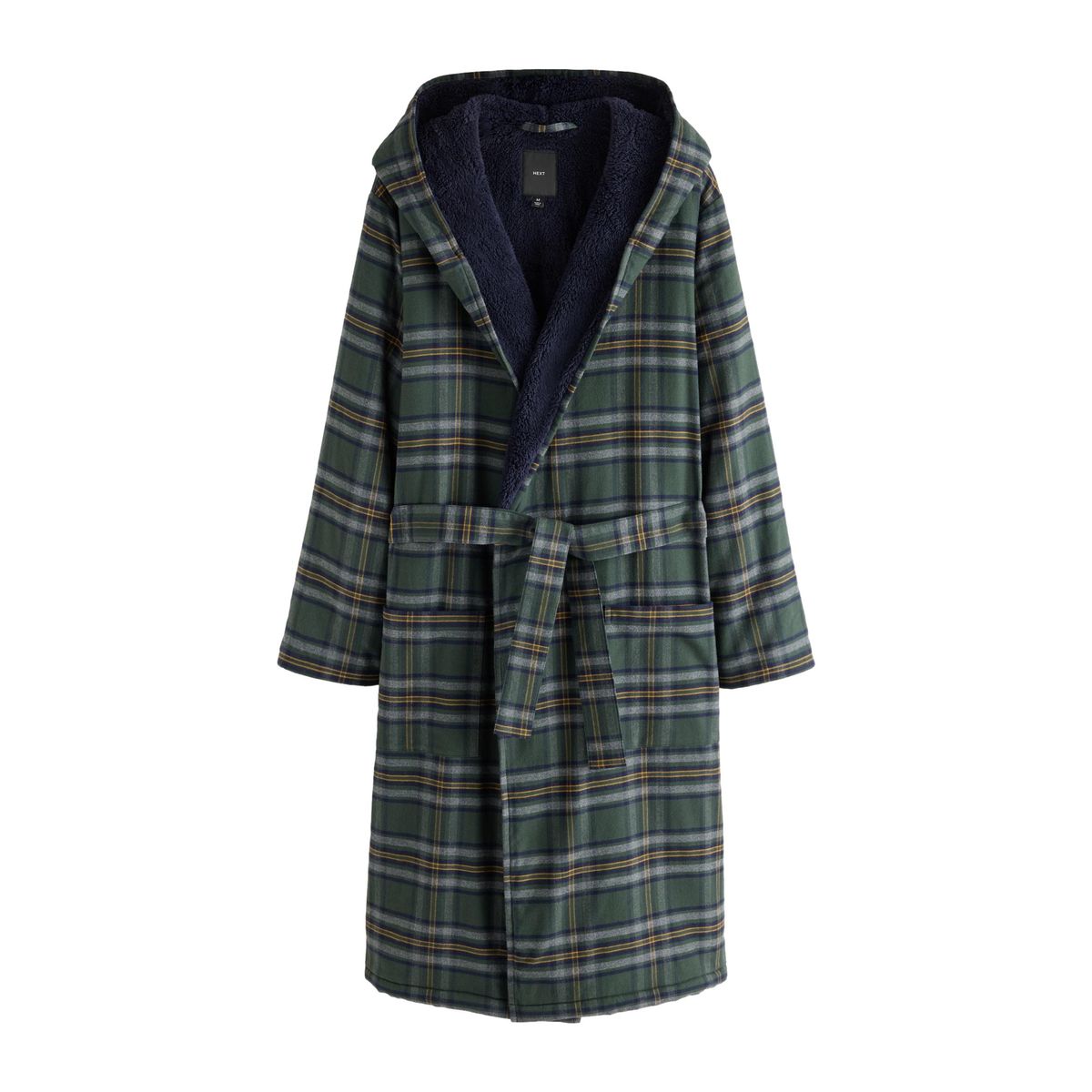 Robe de chambre à carreaux et doublure peau lainée vert, NEXT