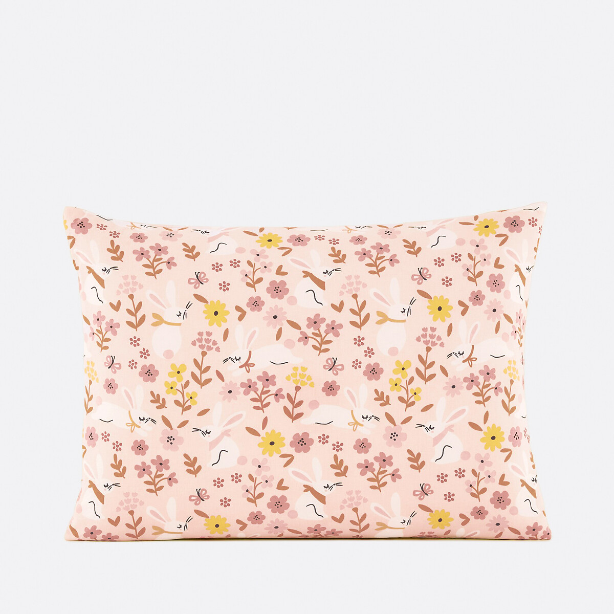 Taie d'oreiller coton biologique, Lapin fleuri imprimé rose, LA REDOUTE INTERIEURS