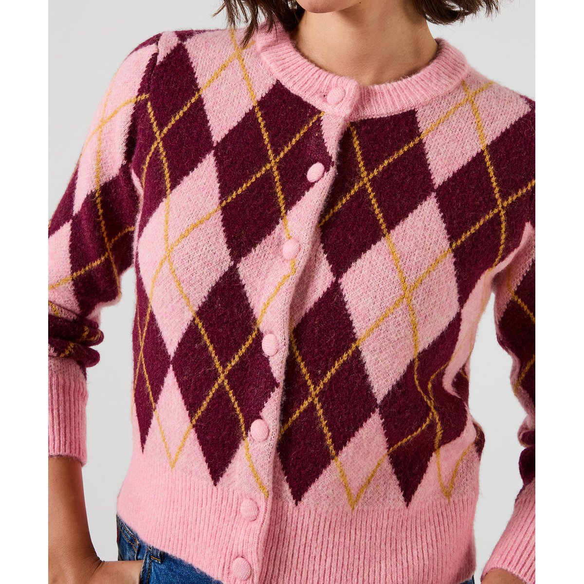 Superbe Cardigan Motif Argyle rose, JOE BROWNS
