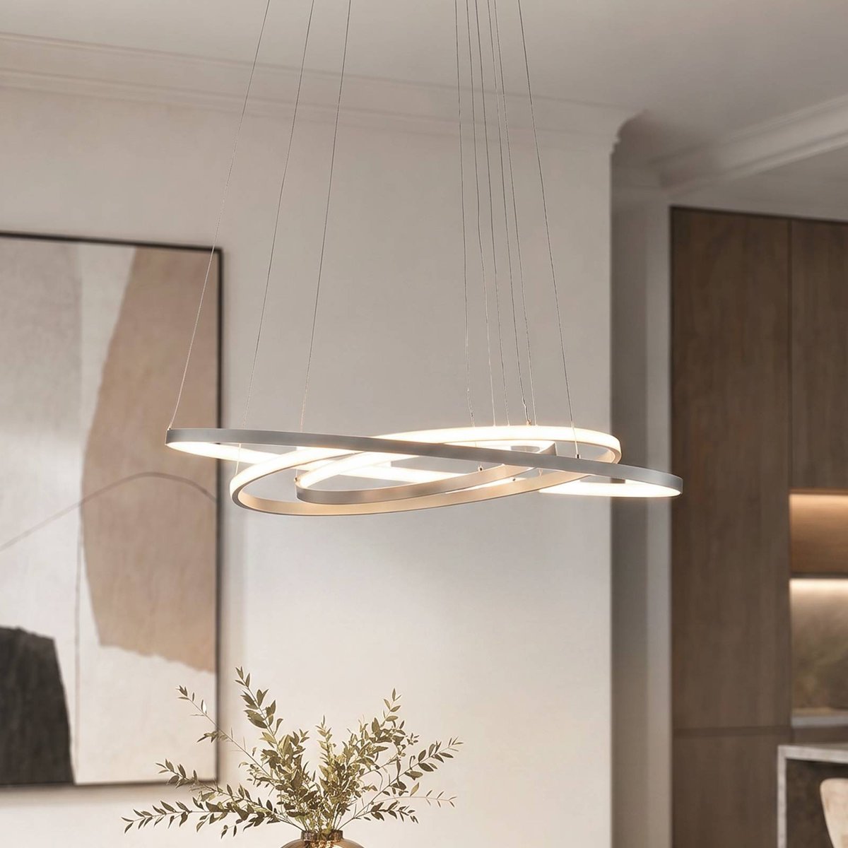 Suspension en métal moderneLED, Ezana nickel, LUCANDE