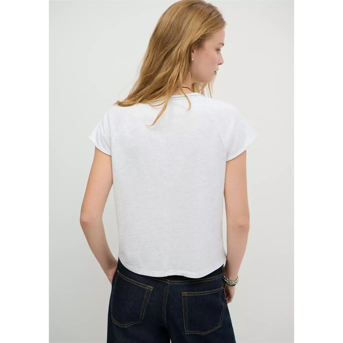 T-shirt coton détail coutures gris chiné clair, MANGO TEEN
