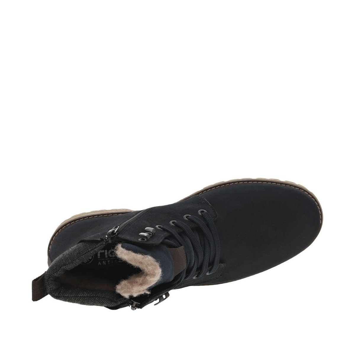 Bottines marine à talon plat et à lacets plats et zip avec doublure chaude marine, RIEKER