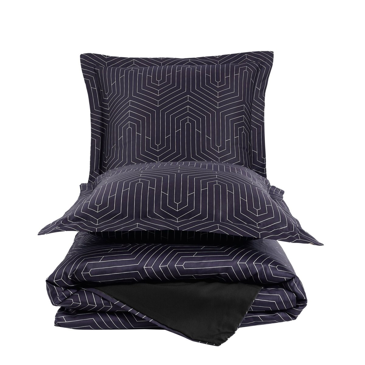 Parure Housse De Couette 100% Satin De Coton, Strada Black blanc / noir, C DESIGN HOME TEXTILE