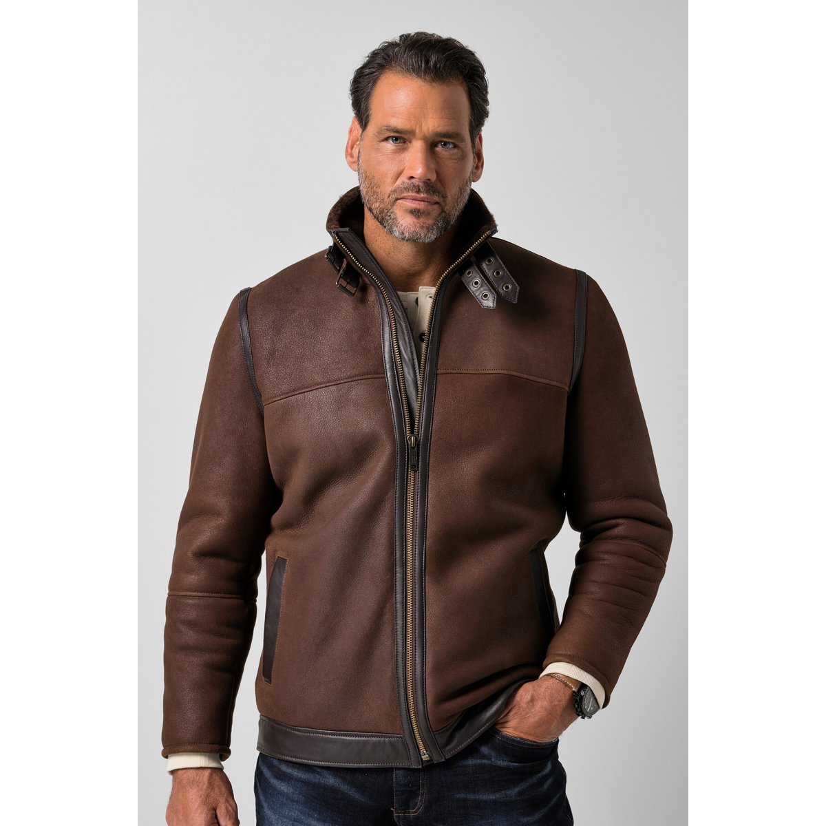 Veste en cuir d'agneau véritable marron, JP1880
