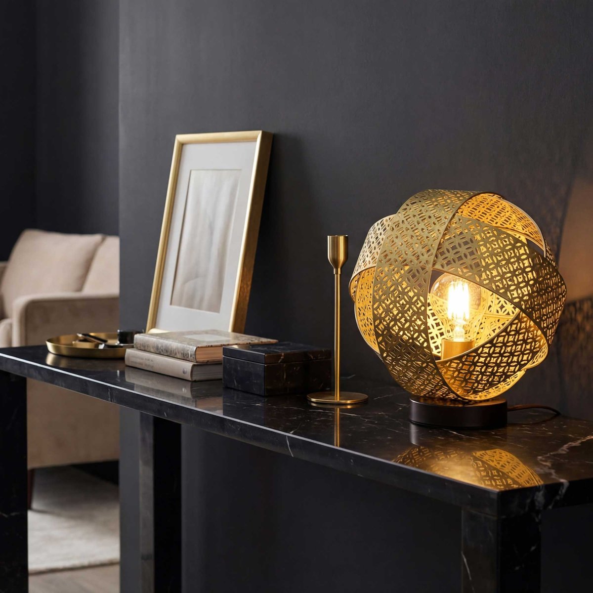 Lampe en métal, ALBEN noir et doré, C-CREATION