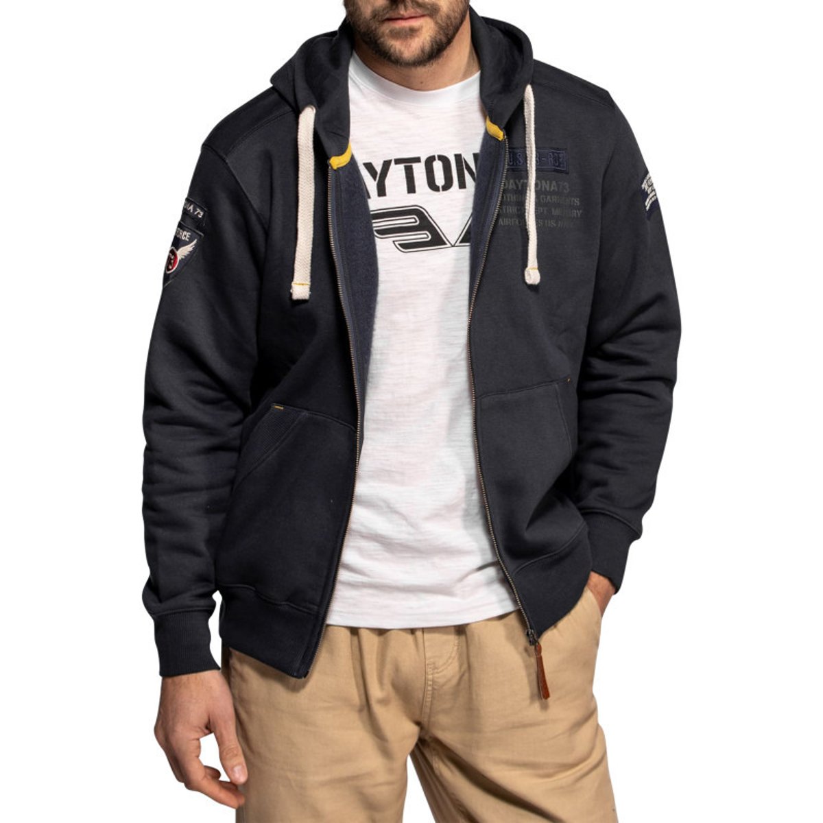 Sweat zippé Tillman en coton mélangé marine à coupe droite pourvu d'une capuche bleu foncé, DAYTONA