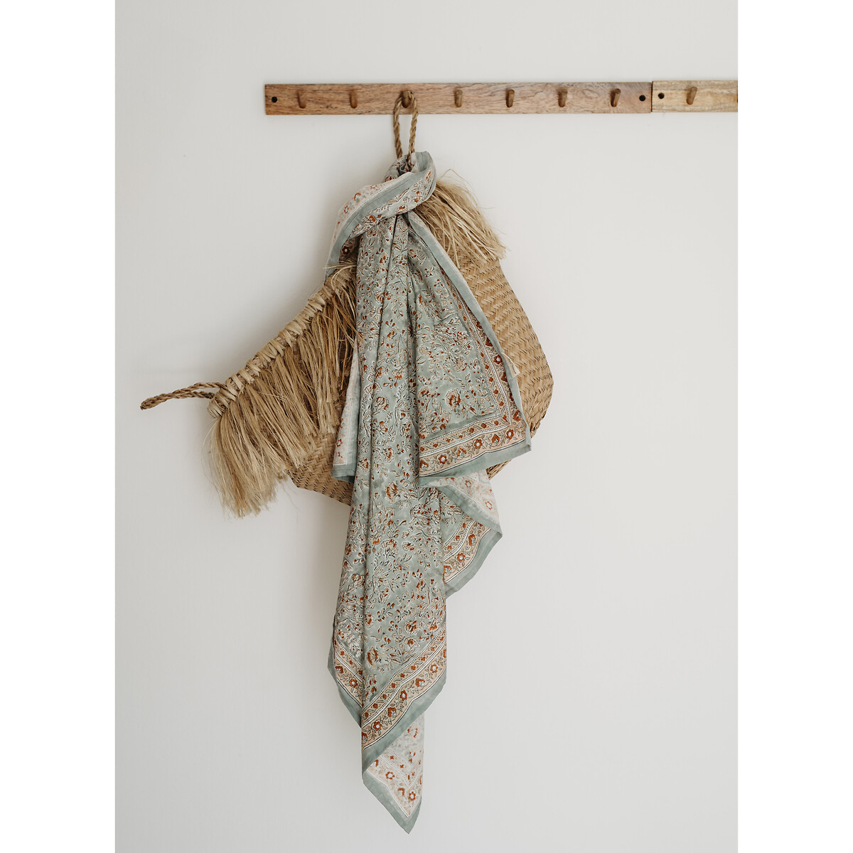 Grand foulard coton imprimé SARIKA MATCHA imprimé bleu, BINDI ATELIER
