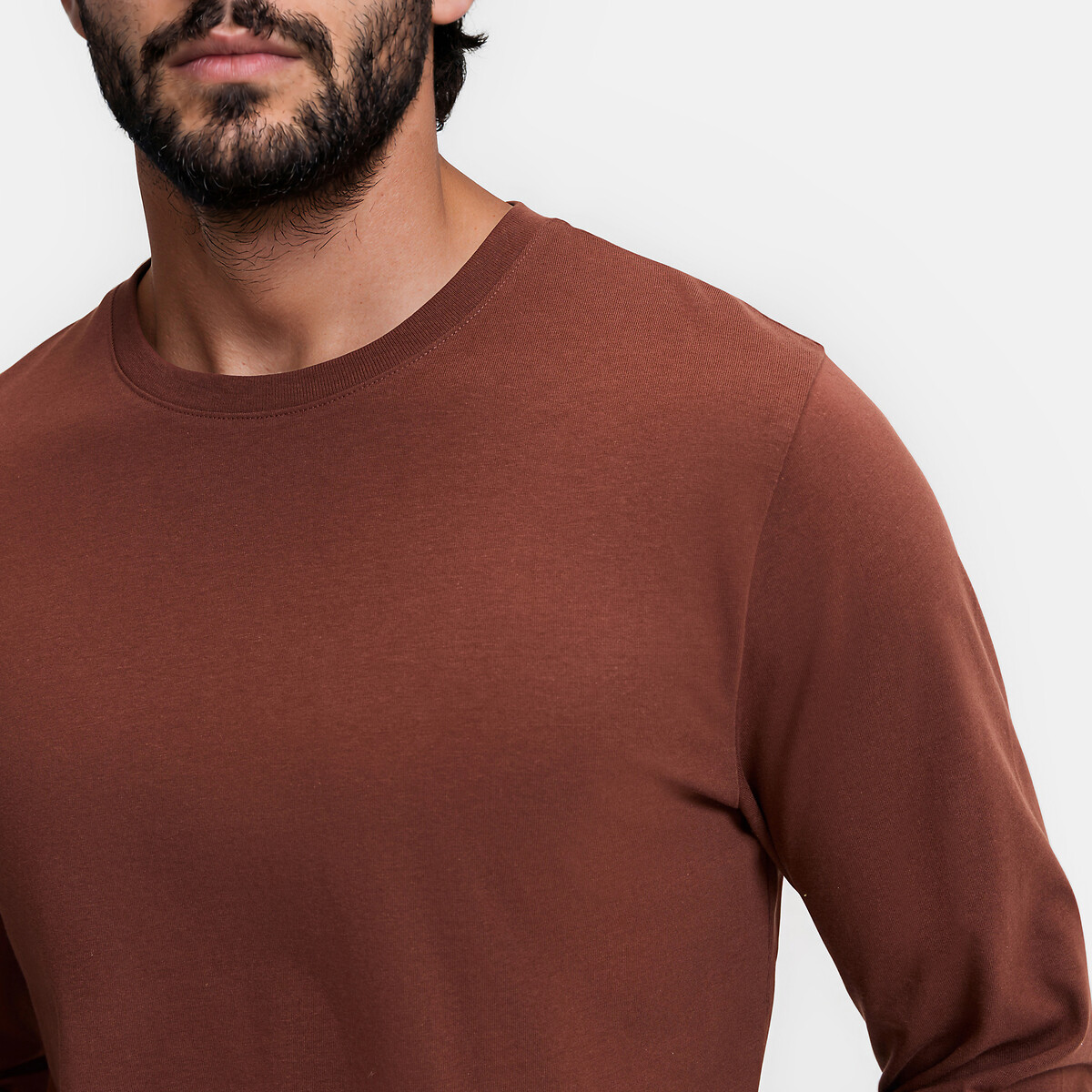 Camiseta de cuello redondo y manga larga marrón claro, LA REDOUTE COLLECTIONS