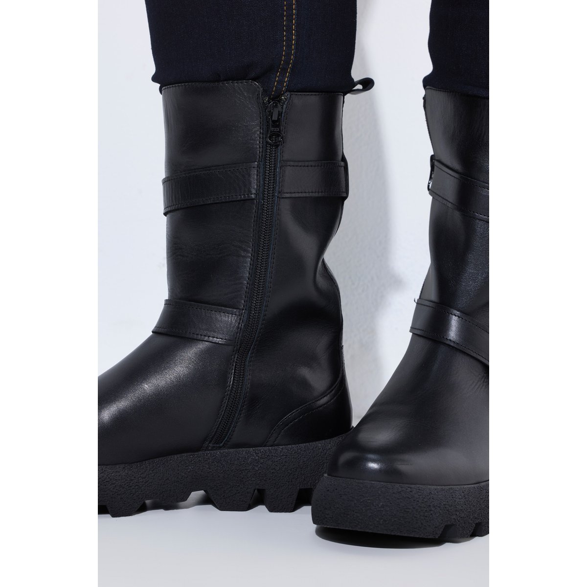 Bottes en cuir nappa , pied large noir, ULLA POPKEN