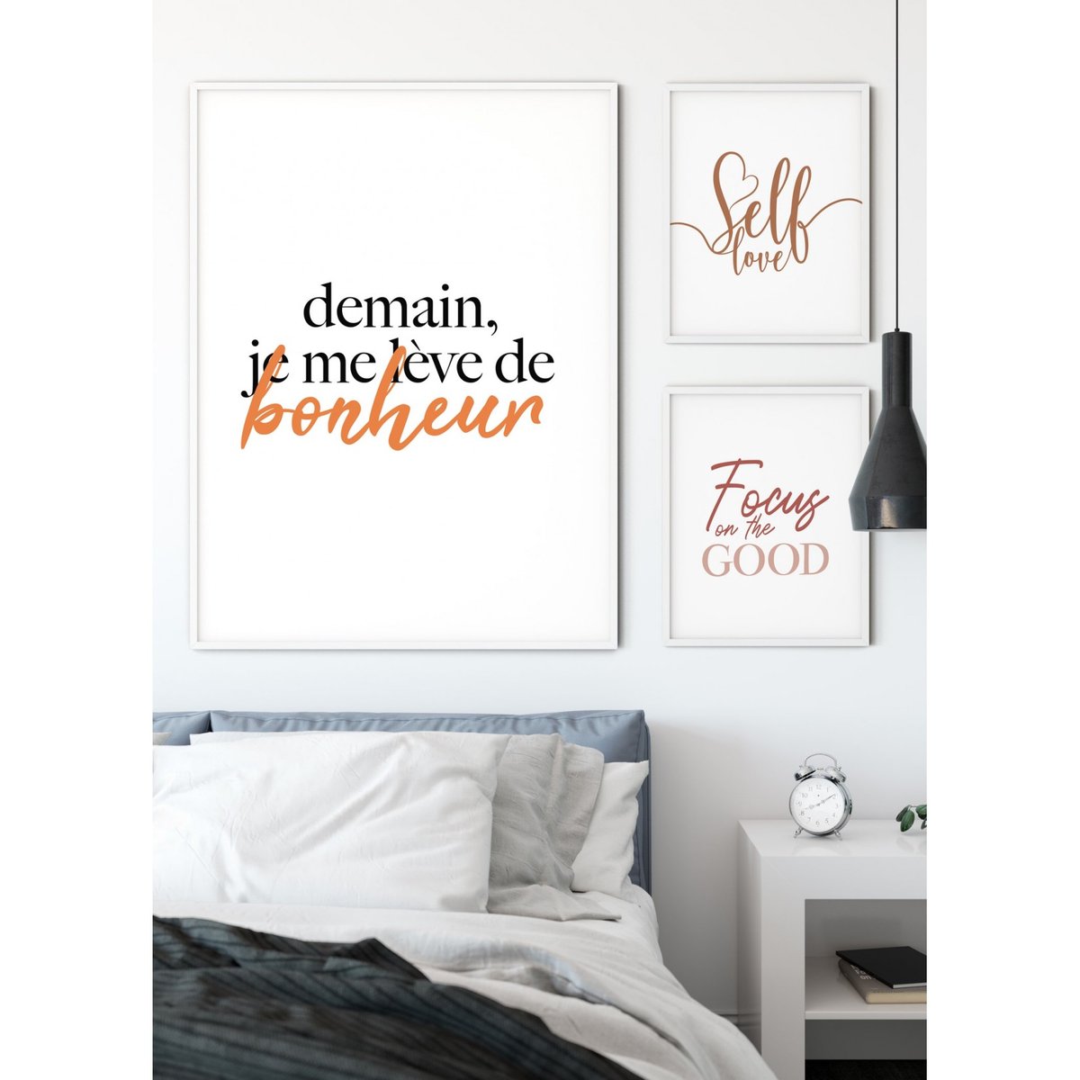 Affiche 'Demain je me lève de bonheur' blanc, L'AFFICHERIE