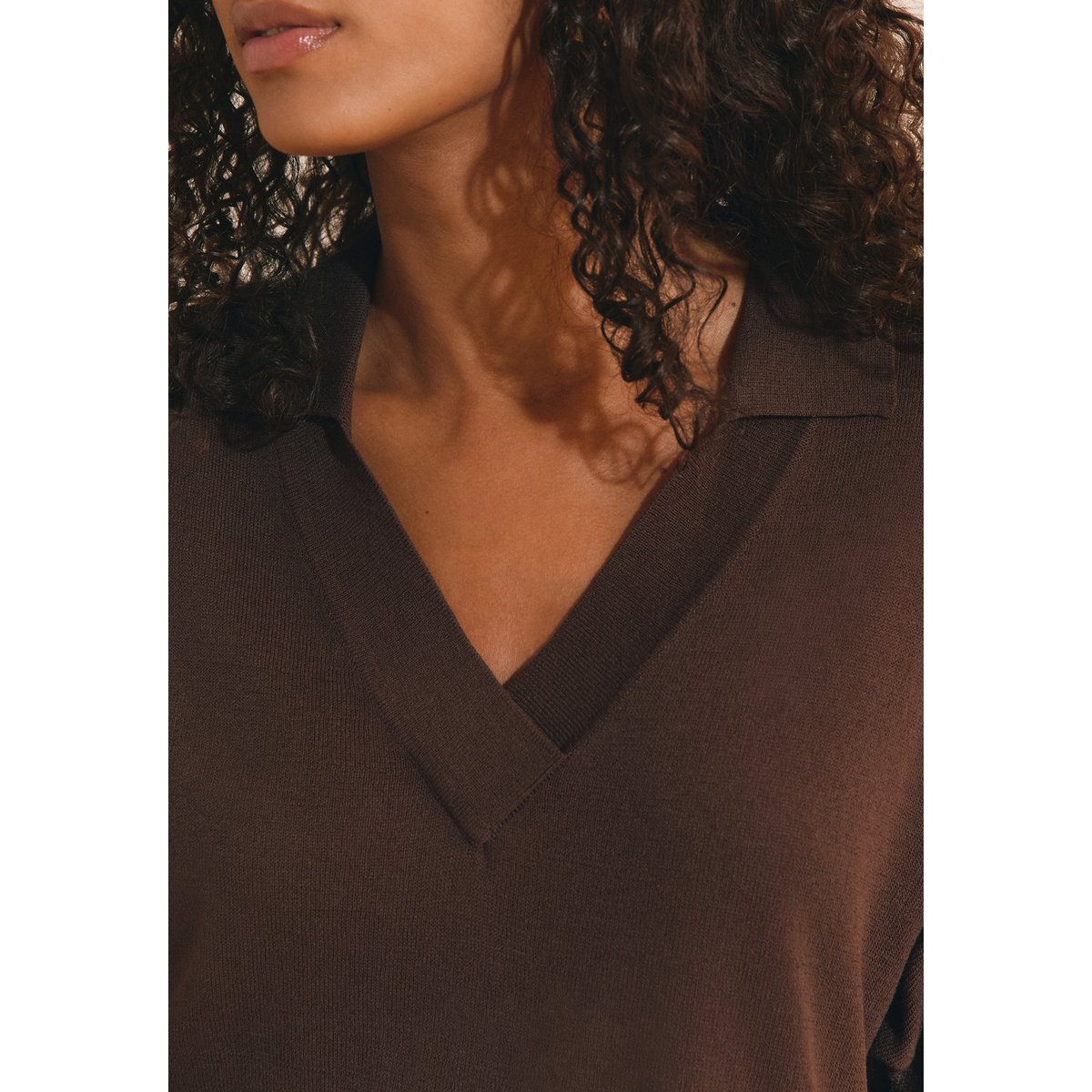 Pull manches courtes col polo SONIA POLO chocolat, ETAM