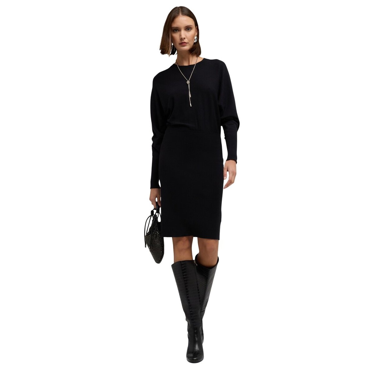 Robe en maille avec manches kimono. noir, MOTIVI