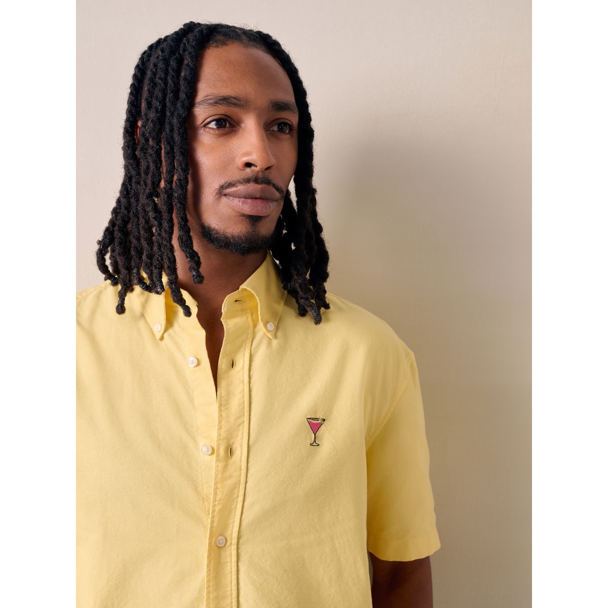 Chemise oxford légère à manches courtes broderie jaune, NEXT