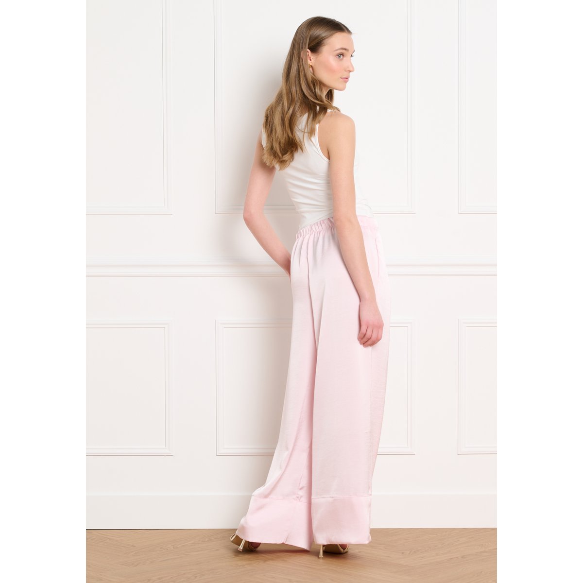 Pantalon satin ample rose clair, LOLALIZA