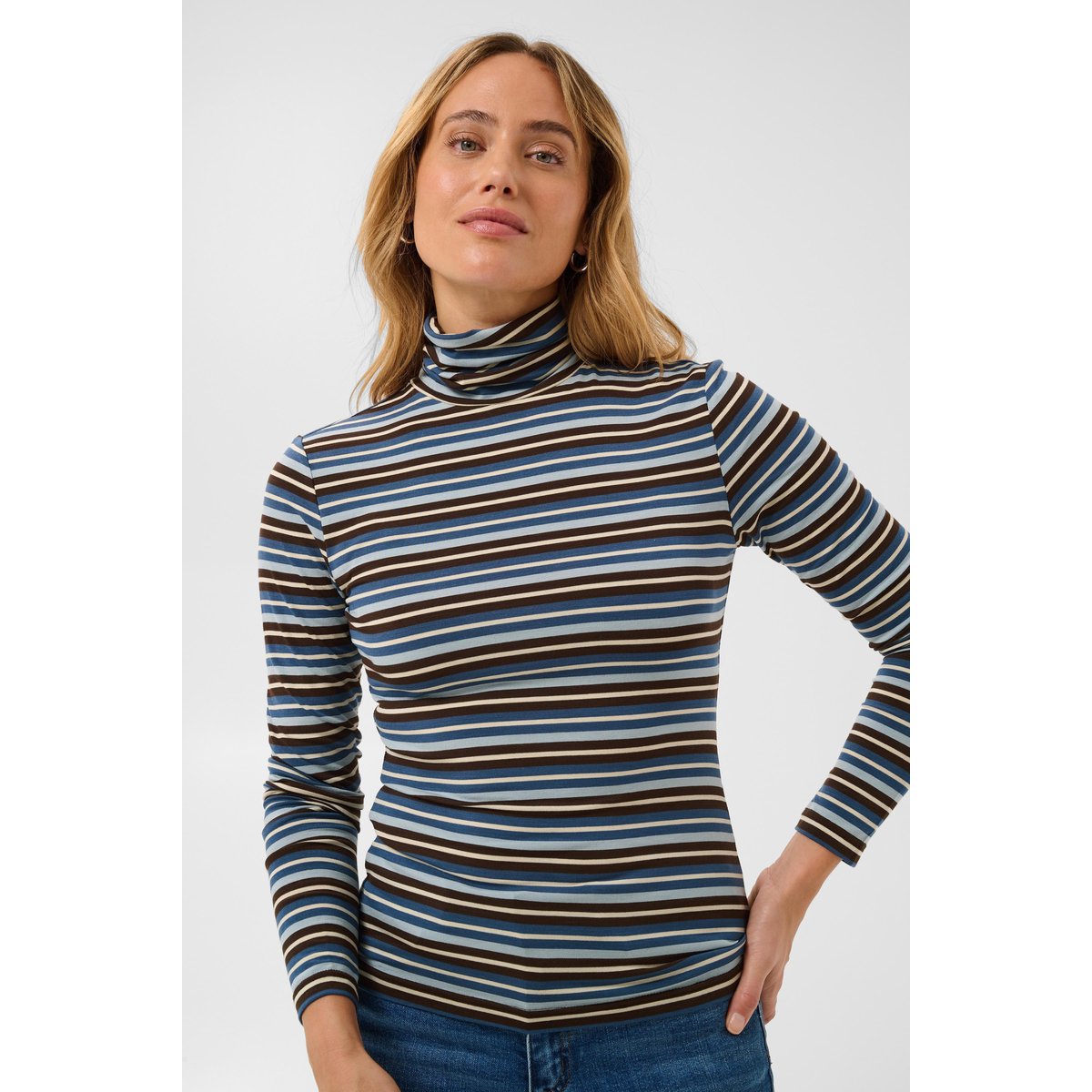 T-shirt à manches longues marron bleu coffee bean/blue multi stripe, KAFFE