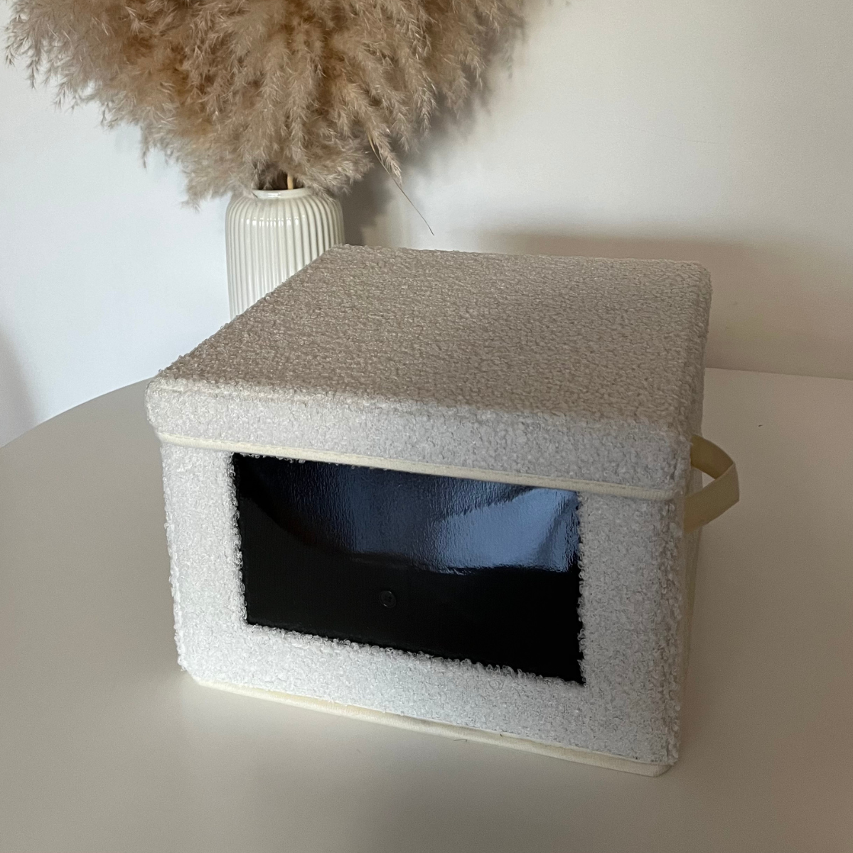 Boîte rangement tissu bouclette écru avec fenêtre - L30 cm écru, CALICOSY