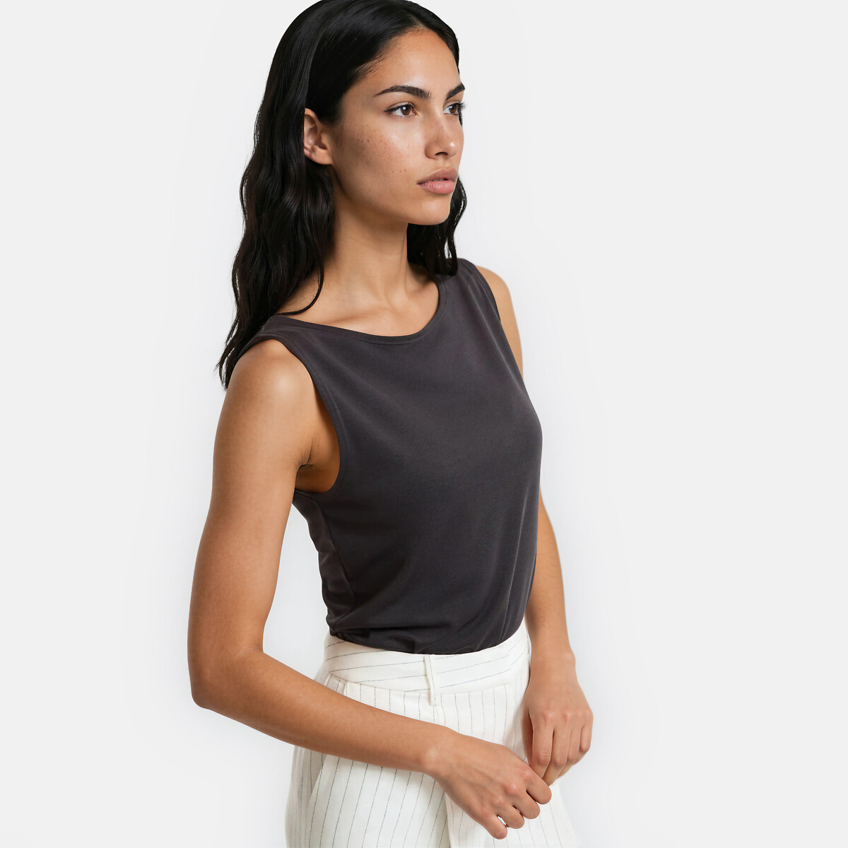 Débardeur à col bateau gris anthracite, LA REDOUTE COLLECTIONS