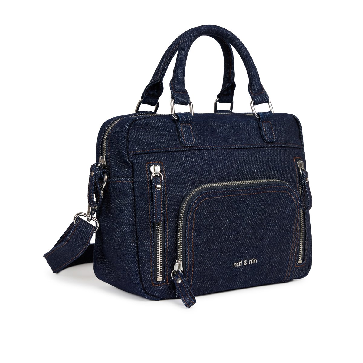 Sac à main en cuir grainé MINI MACY denim brut, NAT & NIN