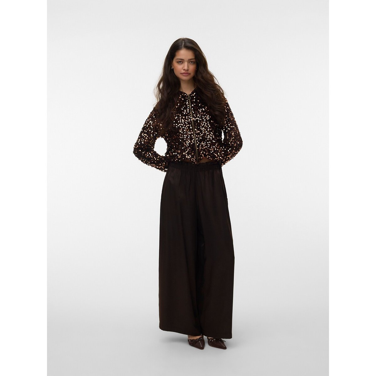 Bomber di paillettes marrone cioccolato, VERO MODA