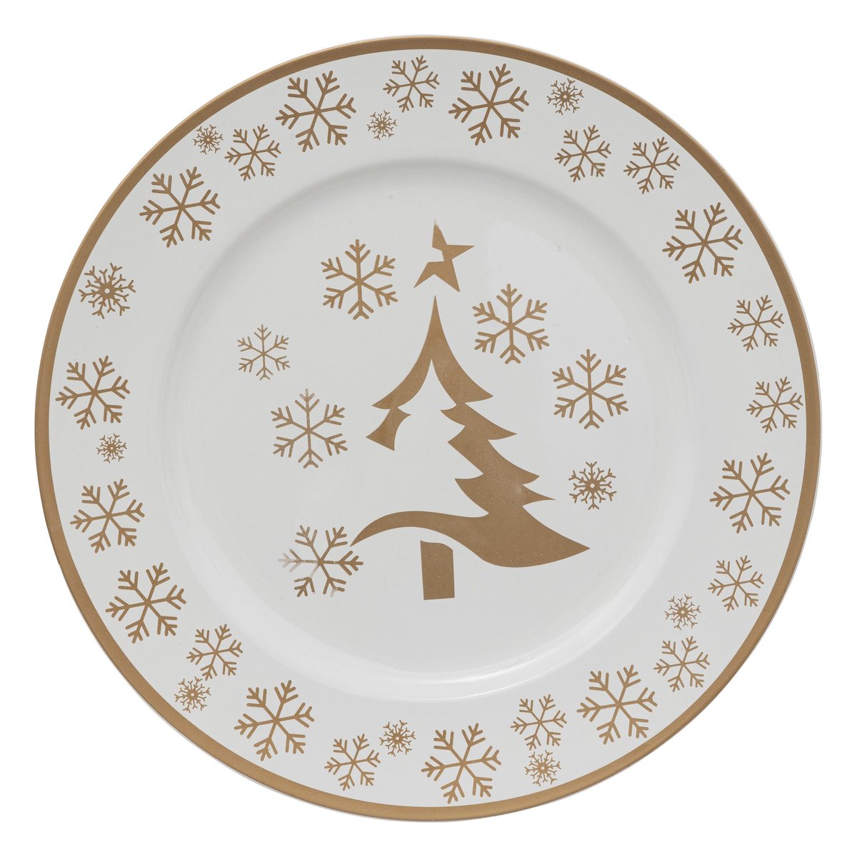 Lot de 12 assiettes de présentation à motifs sapin et flocons de neige or, TOILINUX