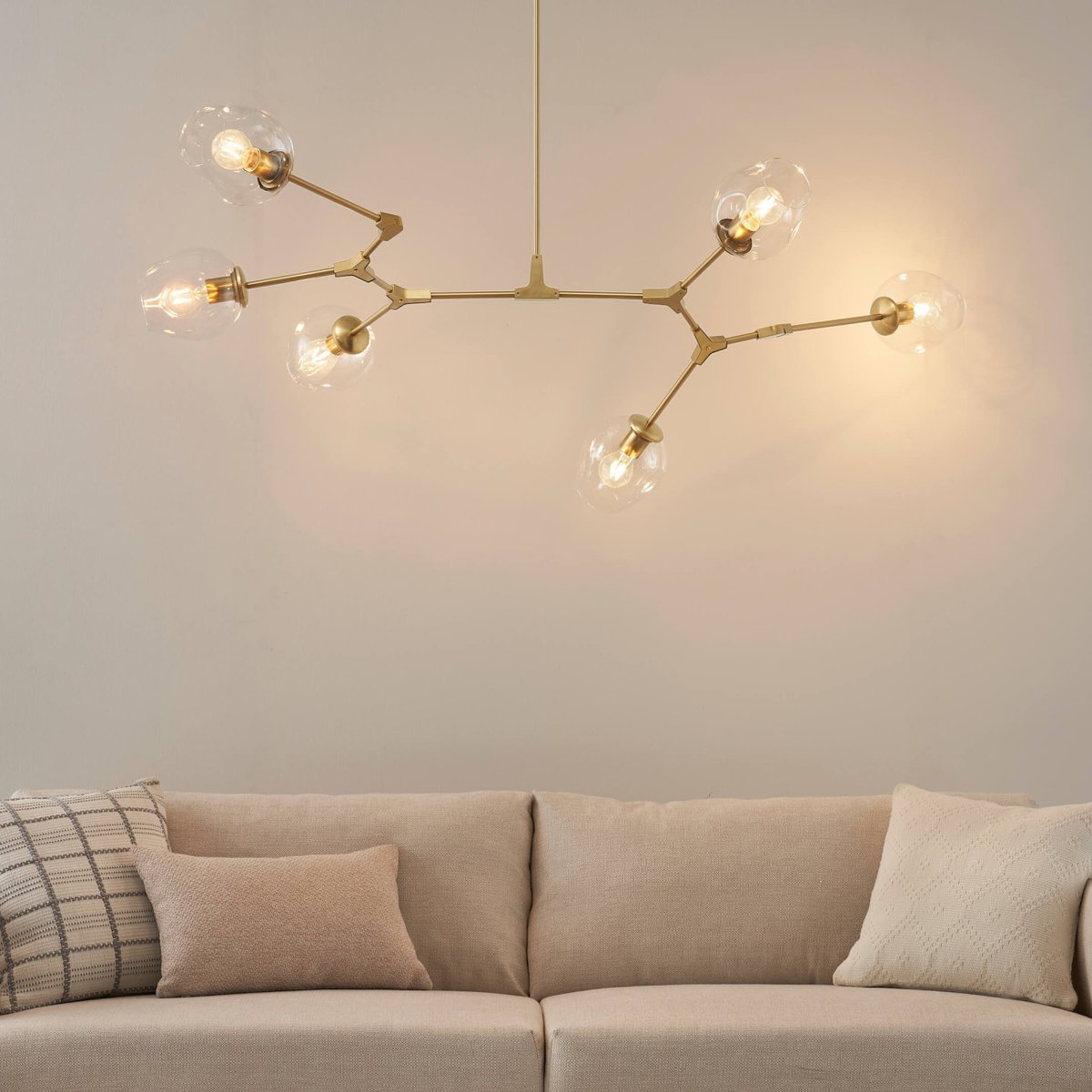 Lustre avec globes en verre - OFÉLIA transparent et doré, KOSILUM