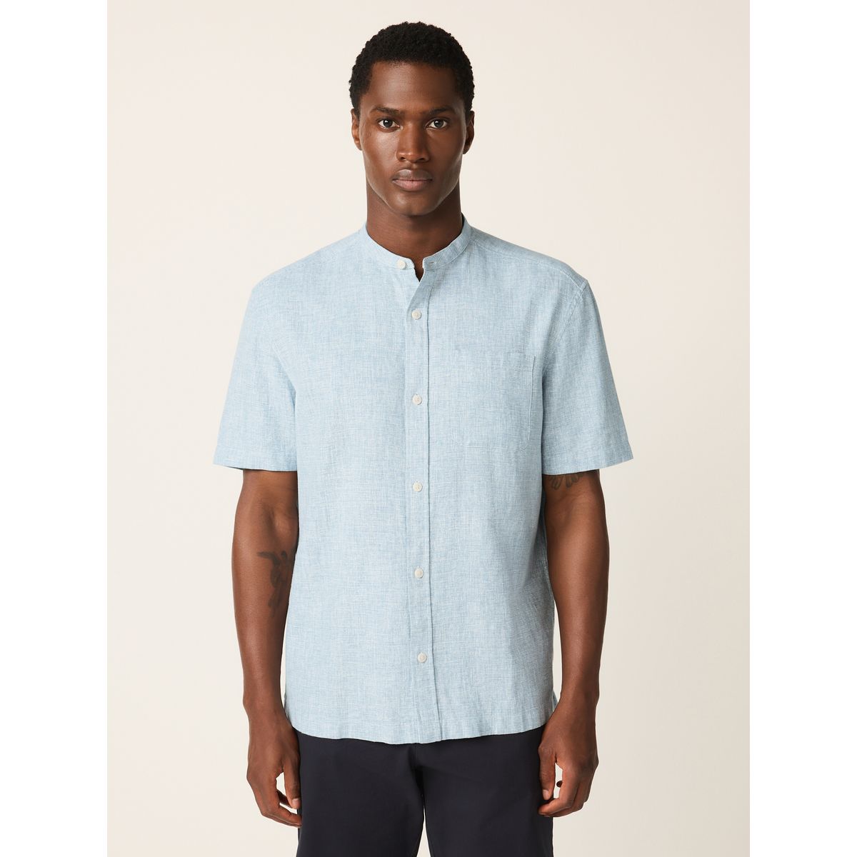 Chemise à manches courtes en lin et coton bleu, NEXT