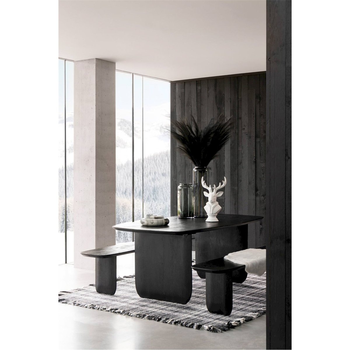 Banc en bois d'acacia design sculptural noir, RECOLLECTION