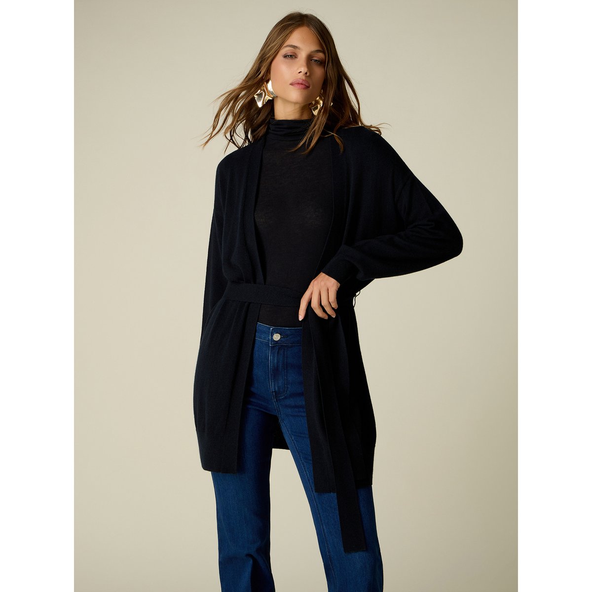 Cardigan long avec ceinture gris, OLTRE
