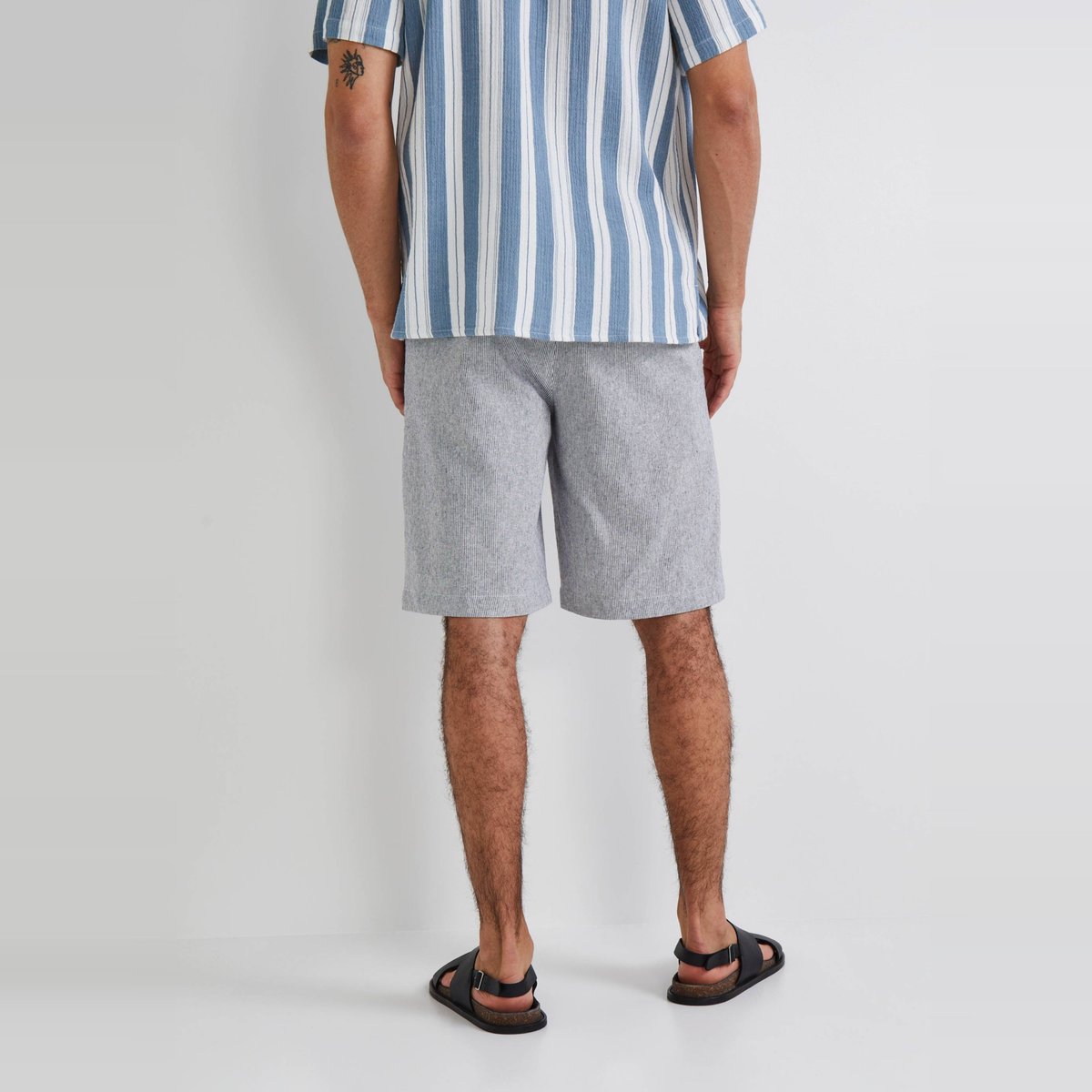 Bermuda élastiqué en lin et coton marine, MONOPRIX
