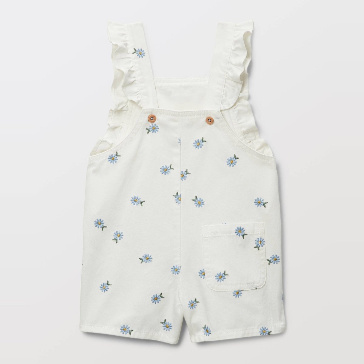Salopette courte brodée en coton BIO GOTS naturel, BOUT'CHOU