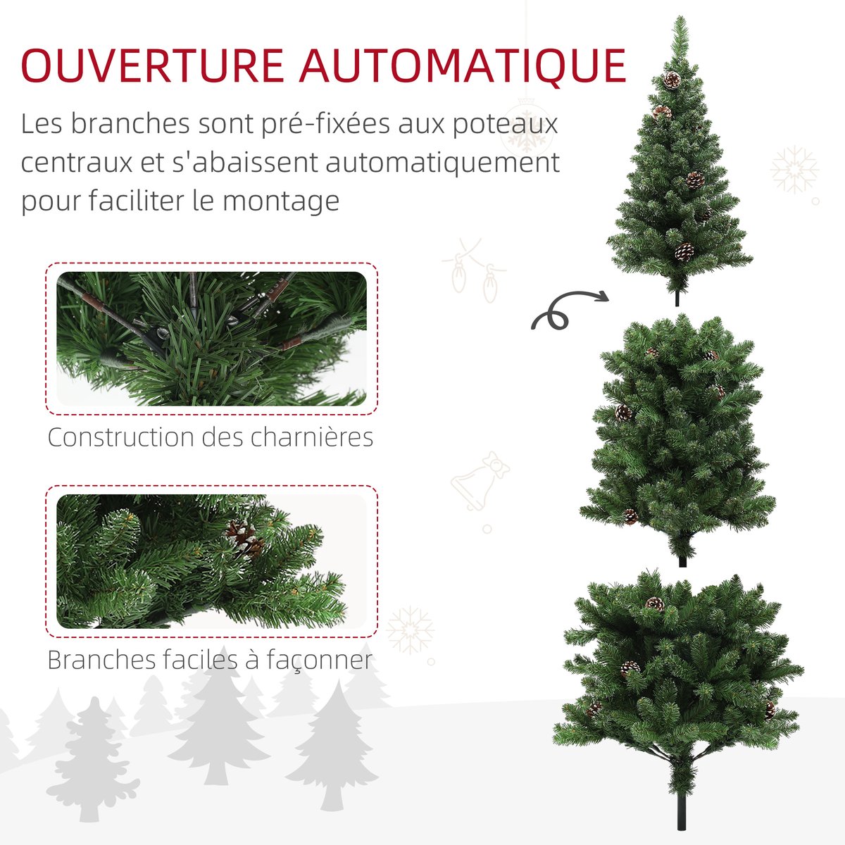Sapin de Noël Plastique vert, HOMCOM