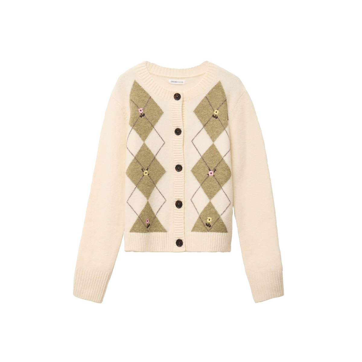 Gilet broderie col rond manches longues ecru, CACHE CACHE