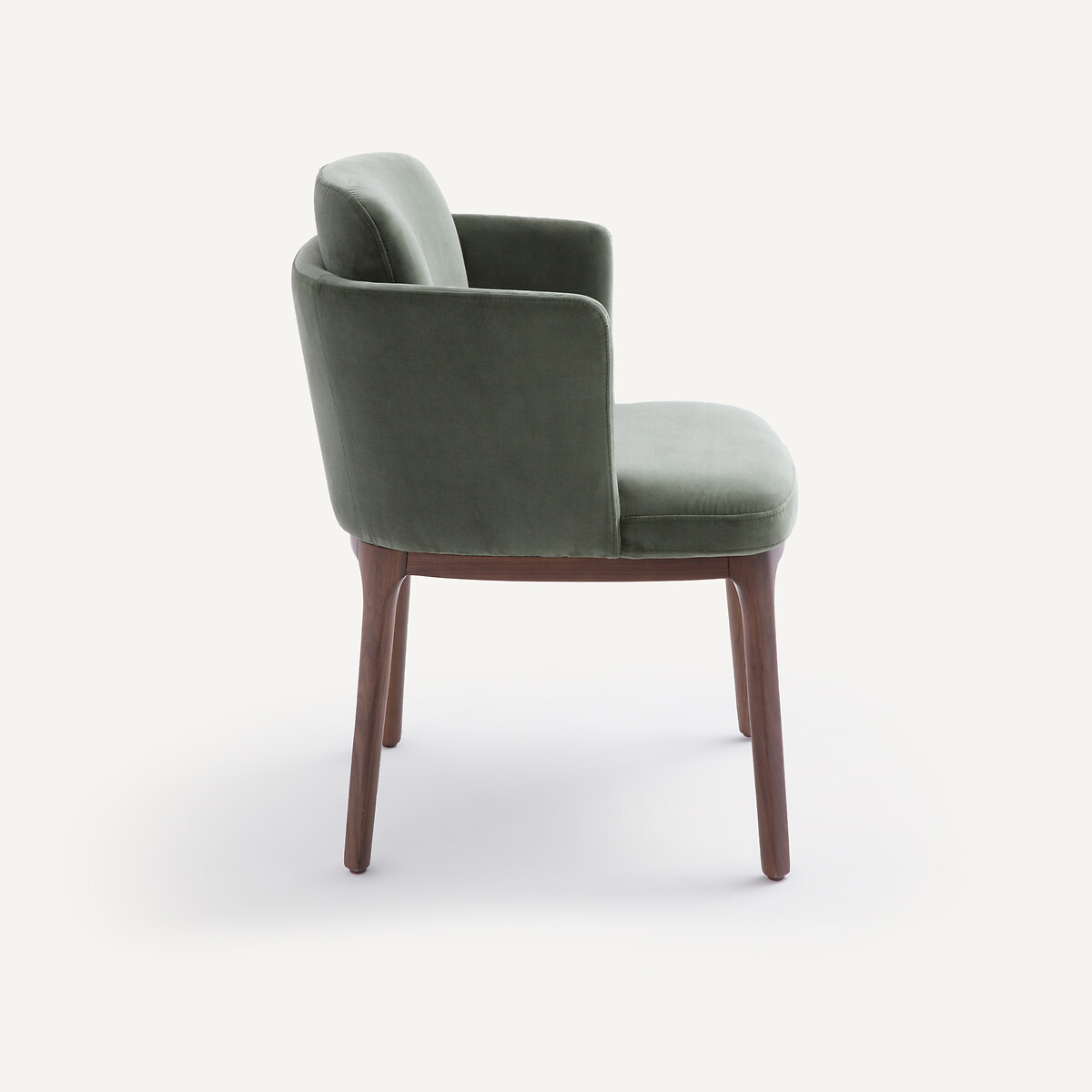 Fauteuil de table velours et pieds en noyer Jabote vert sauge, AM.PM