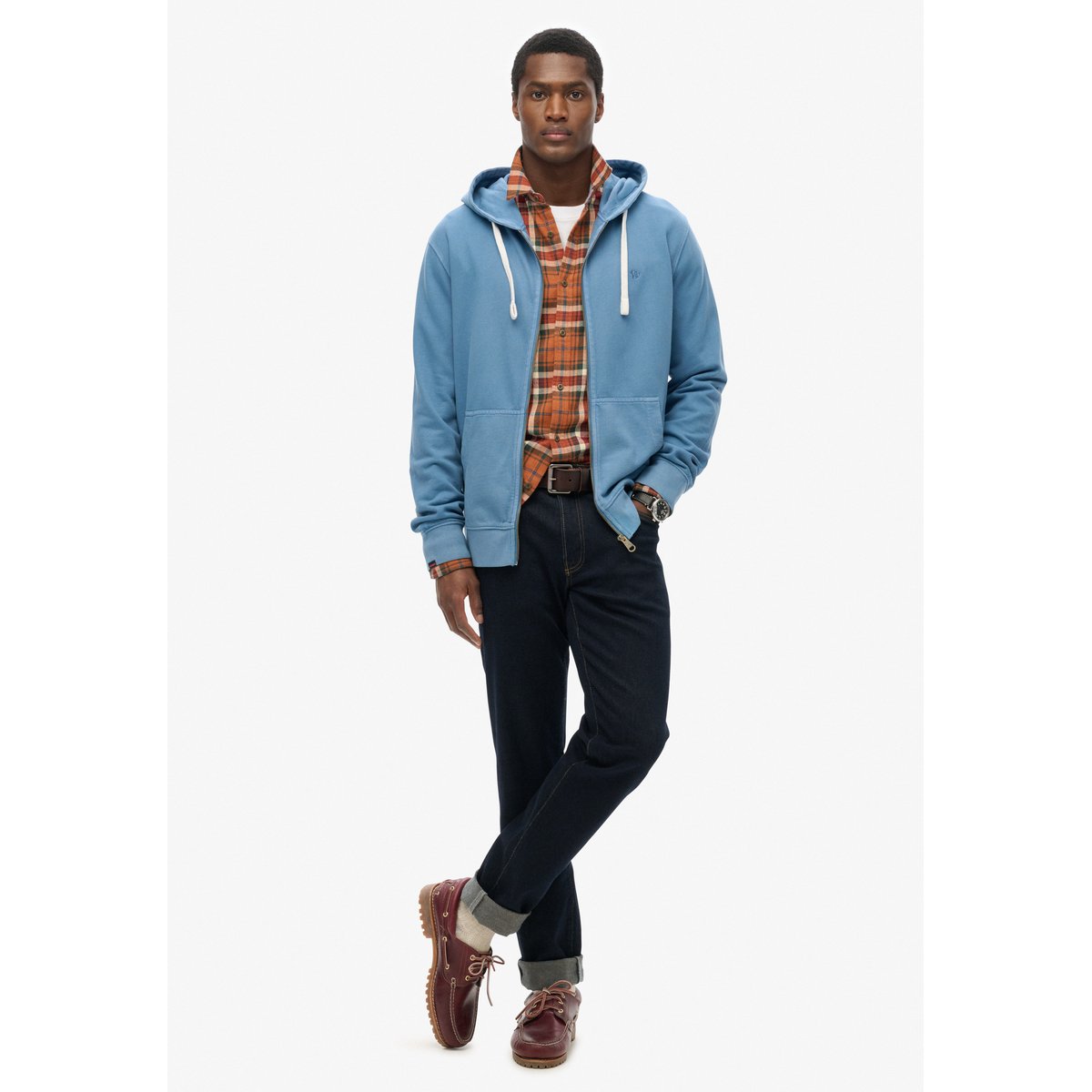 Sweat à capuche zippé Essential Classic bleu de saxe, SUPERDRY