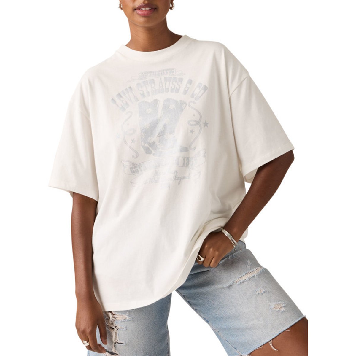 T-shirt en coton blanc à coupe ajustée pourvu de manches courtes blanc, LEVI'S