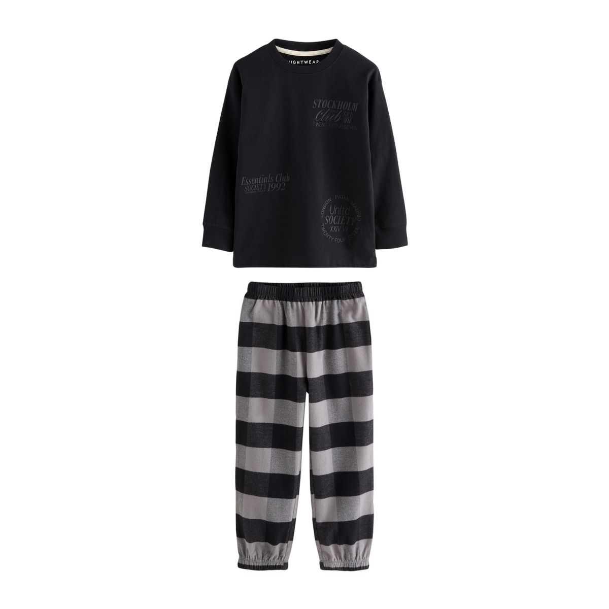 Pyjamas tissés à carreaux, lot de 3 noir/vert/blanc, NEXT
