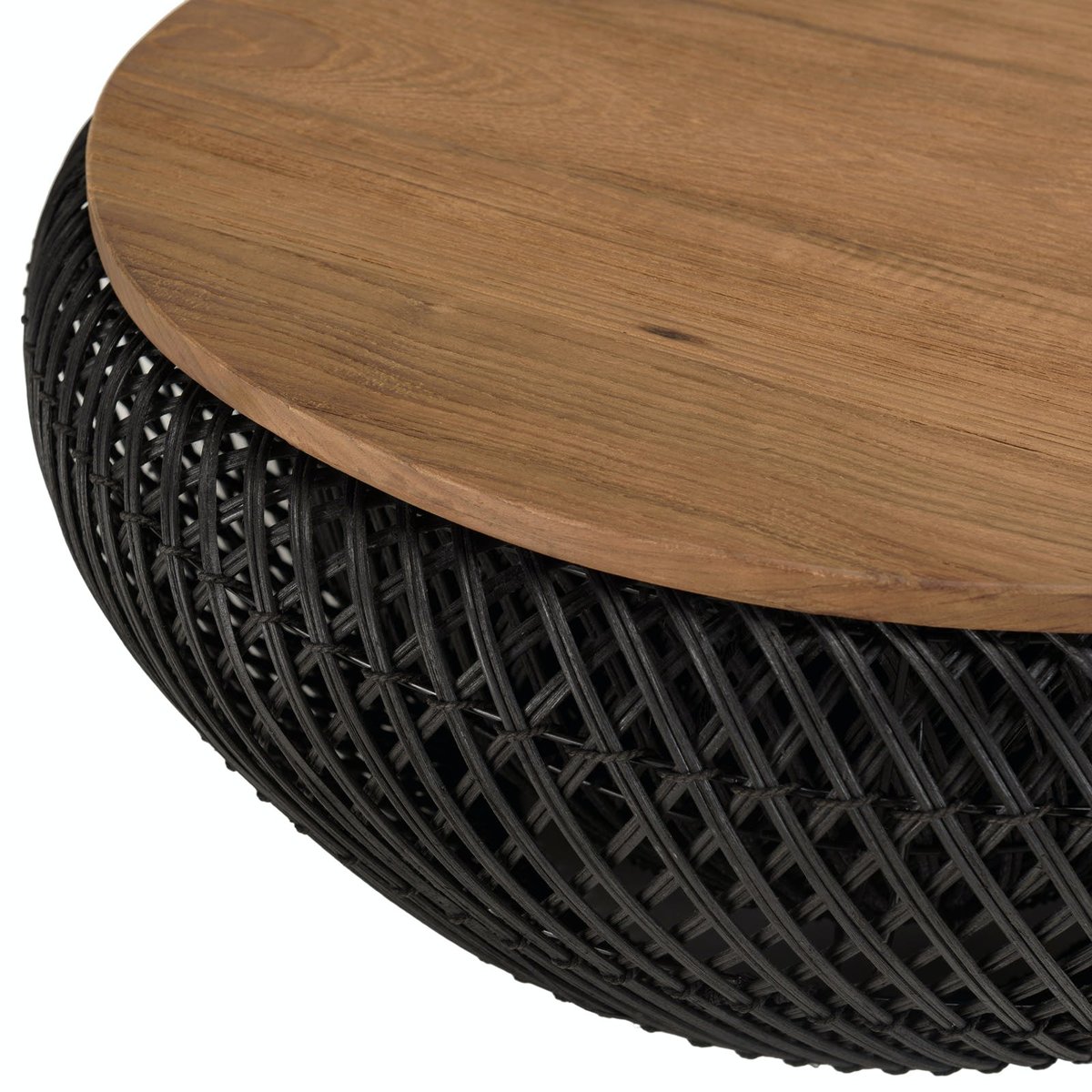 Table basse coffre ronde rotin noir et teck recyclé 66 cm SWING noir, PIER IMPORT